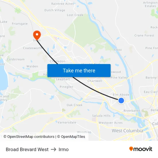 Broad Brevard West to Irmo map