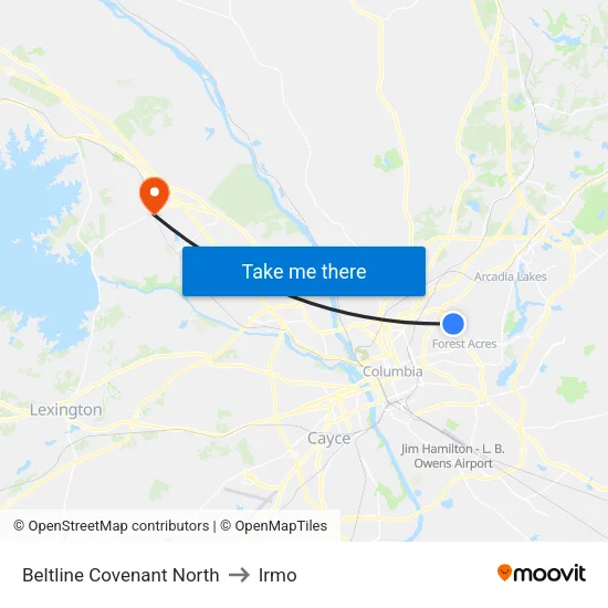 Beltline Covenant North to Irmo map
