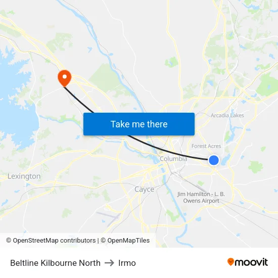 Beltline Kilbourne North to Irmo map