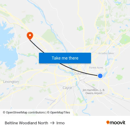 Beltline Woodland North to Irmo map