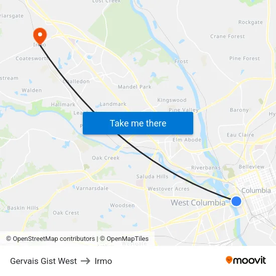 Gervais Gist West to Irmo map