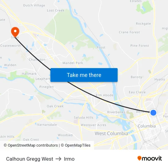 Calhoun Gregg West to Irmo map