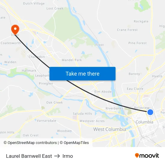 Laurel Barnwell East to Irmo map