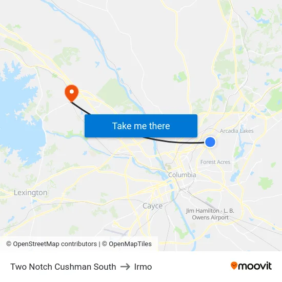 Two Notch Cushman South to Irmo map