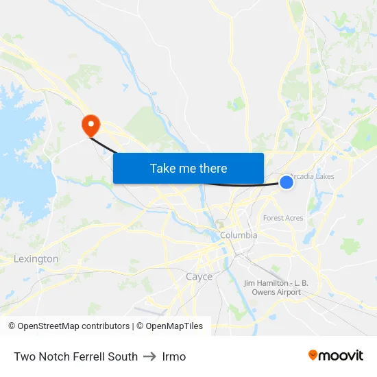 Two Notch Ferrell South to Irmo map