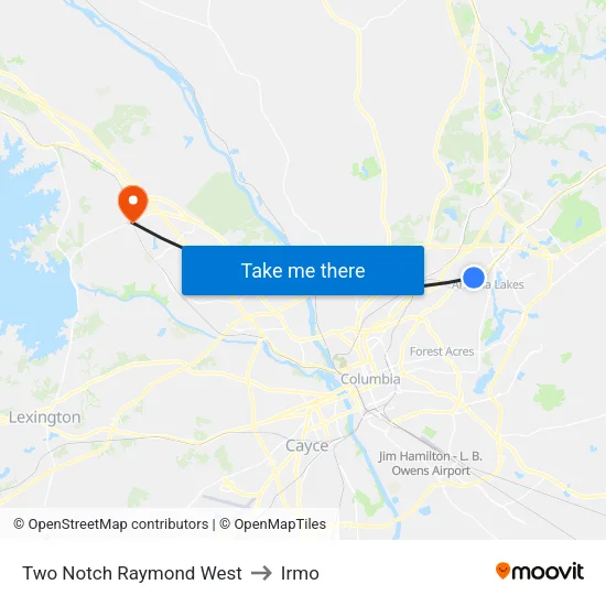 Two Notch Raymond West to Irmo map