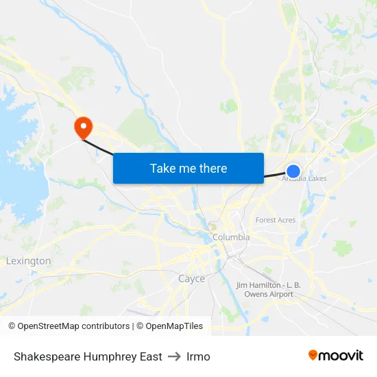 Shakespeare Humphrey East to Irmo map