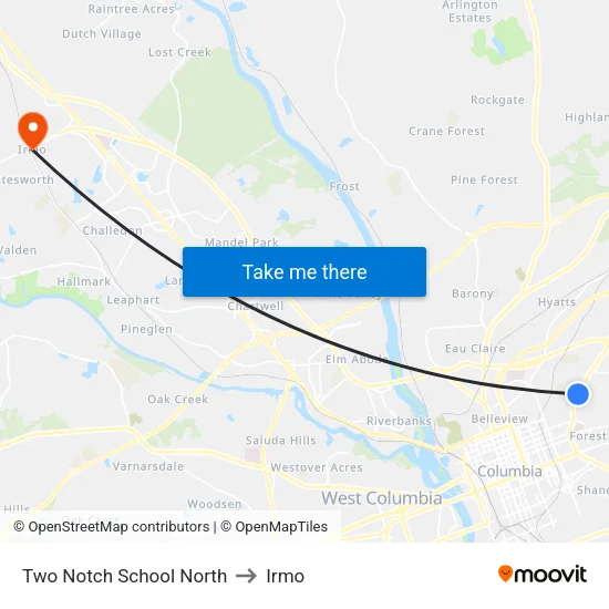 Two Notch School North to Irmo map