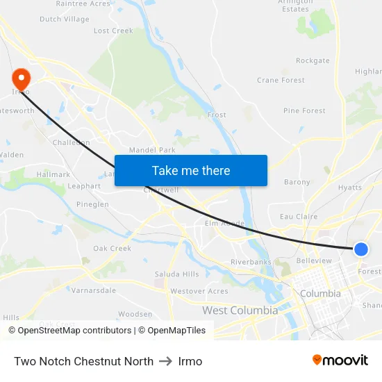Two Notch Chestnut North to Irmo map