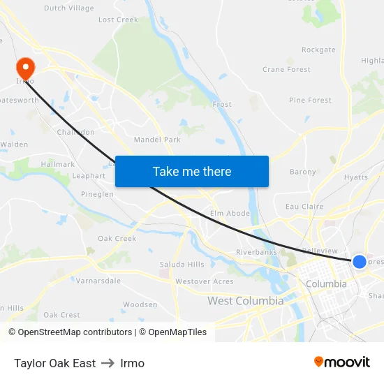 Taylor Oak East to Irmo map