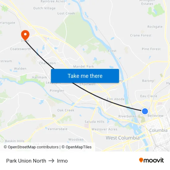 Park Union North to Irmo map
