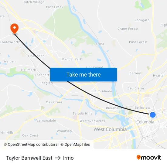 Taylor Barnwell East to Irmo map