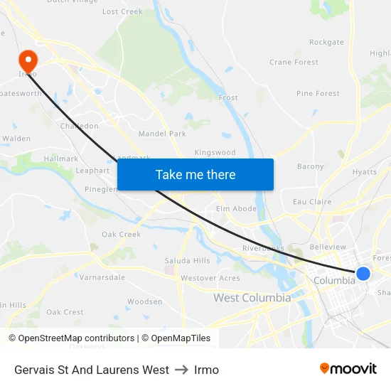 Gervais St And Laurens West to Irmo map