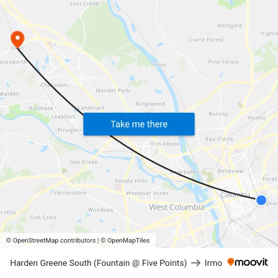 Harden Greene South (Fountain @ Five Points) to Irmo map