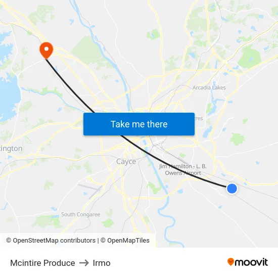 Mcintire Produce to Irmo map