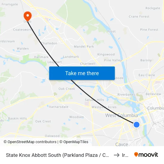 State Knox Abbott South (Parkland Plaza / Cayce) to Irmo map