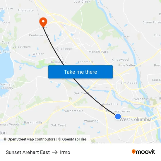 Sunset Arehart East to Irmo map