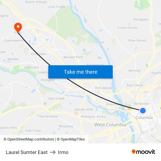 Laurel Sumter East to Irmo map