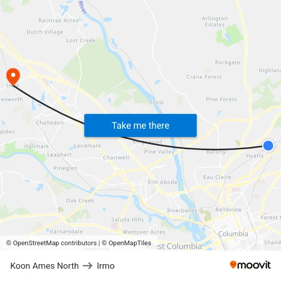 Koon Ames North to Irmo map