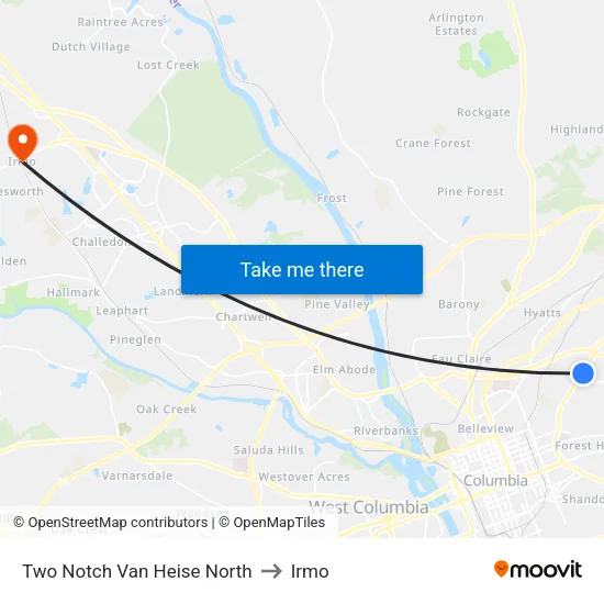 Two Notch Van Heise North to Irmo map
