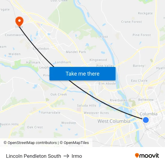 Lincoln Pendleton South to Irmo map
