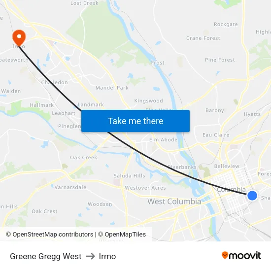 Greene Gregg West to Irmo map