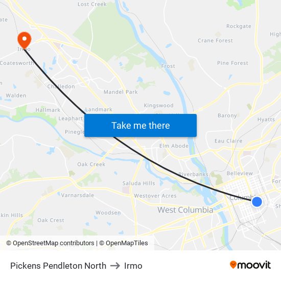 Pickens Pendleton North to Irmo map