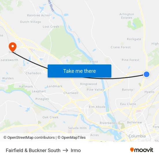 Fairfield & Buckner South to Irmo map
