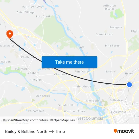 Bailey & Beltline North to Irmo map