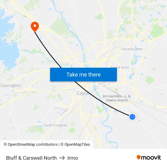 Bluff & Carswell North to Irmo map