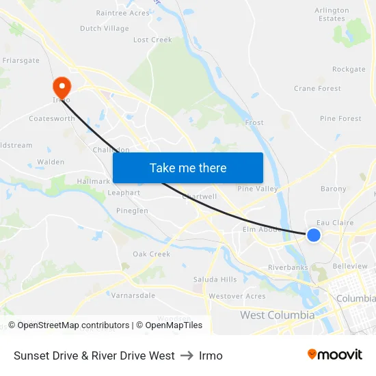 Sunset Drive & River Drive West to Irmo map