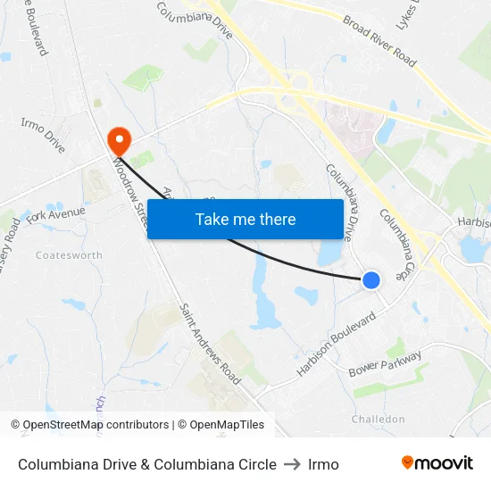 Columbiana Drive & Columbiana Circle to Irmo map