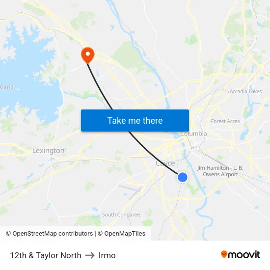 12th & Taylor North to Irmo map