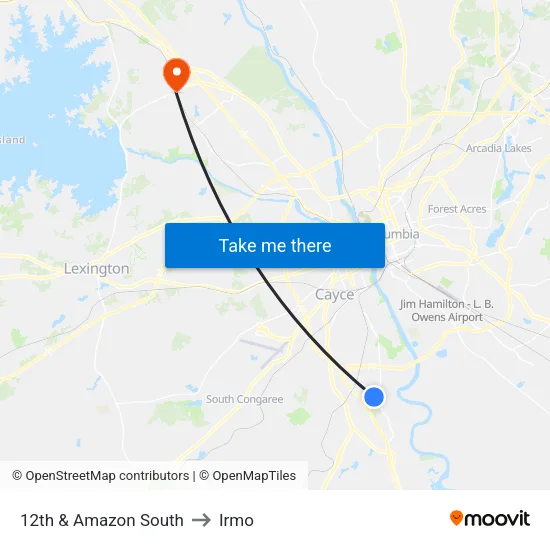 12th & Amazon South to Irmo map