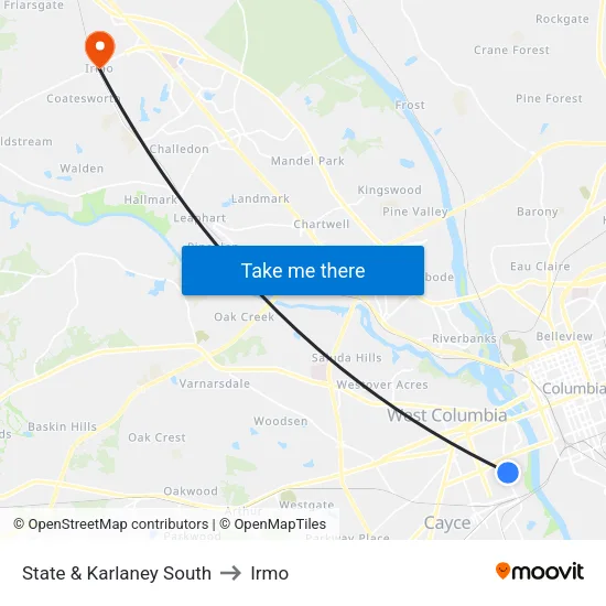State & Karlaney South to Irmo map