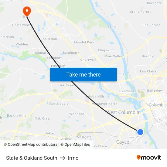 State & Oakland South to Irmo map