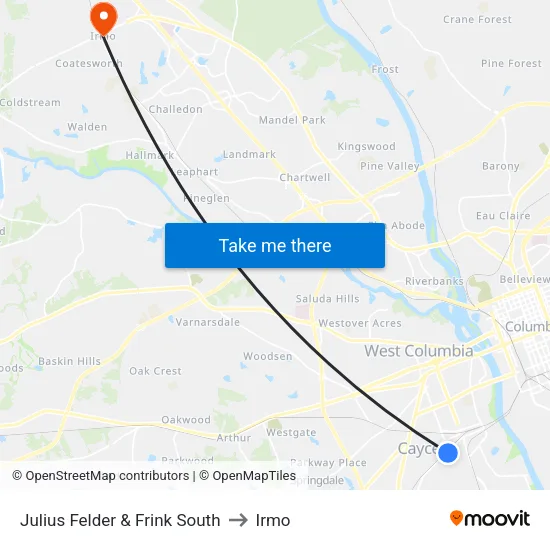 Julius Felder & Frink South to Irmo map