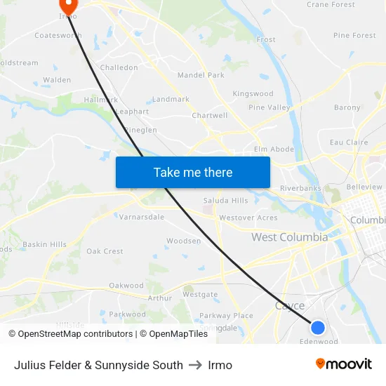 Julius Felder & Sunnyside South to Irmo map