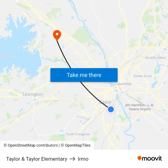 Taylor & Taylor Elementary to Irmo map
