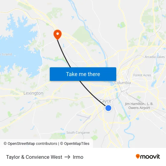 Taylor & Convience West to Irmo map