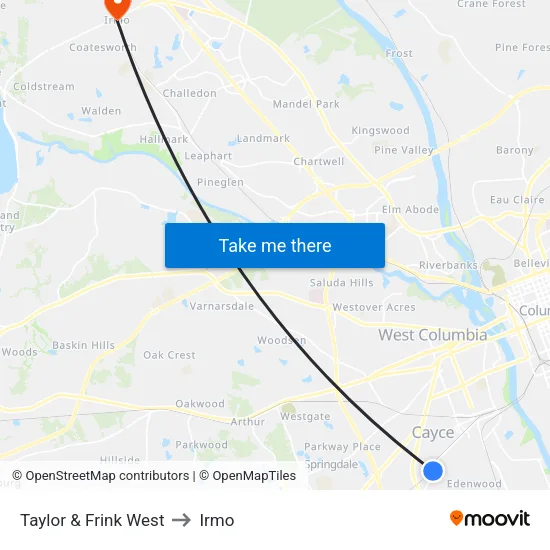 Taylor & Frink West to Irmo map