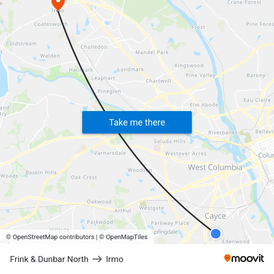 Frink & Dunbar North to Irmo map