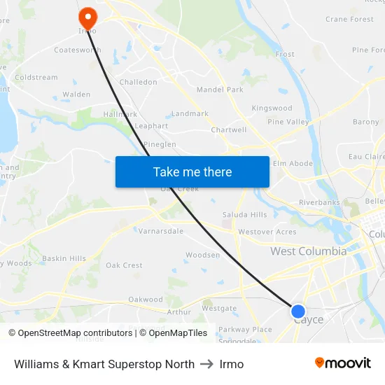 Williams & Kmart Superstop North to Irmo map