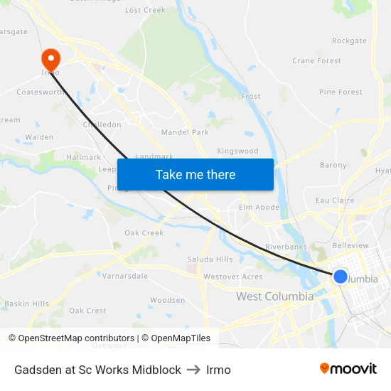 Gadsden at Sc Works Midblock to Irmo map