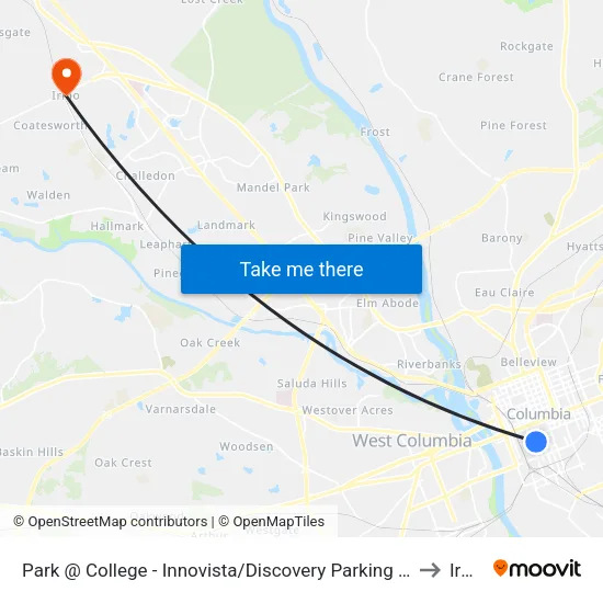 Park @ College - Innovista/Discovery Parking South to Irmo map