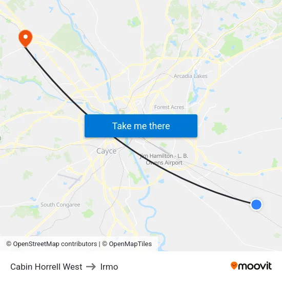 Cabin Horrell West to Irmo map