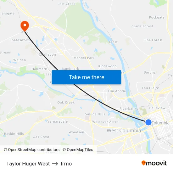 Taylor Huger West to Irmo map