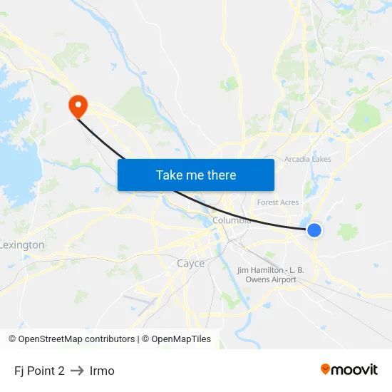 Fj Point 2 to Irmo map