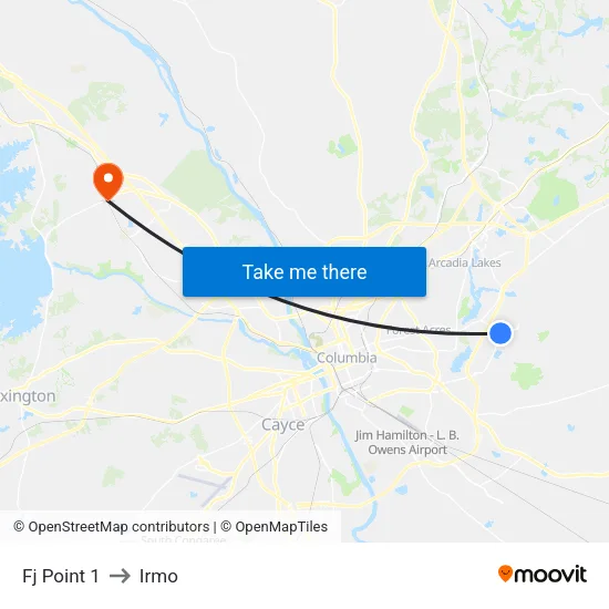 Fj Point 1 to Irmo map