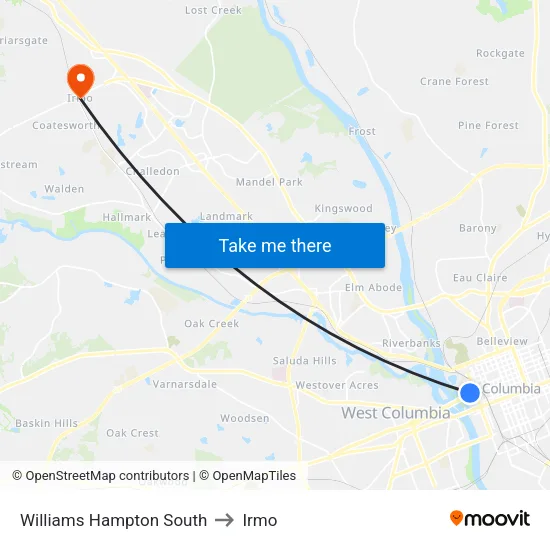 Williams Hampton South to Irmo map
